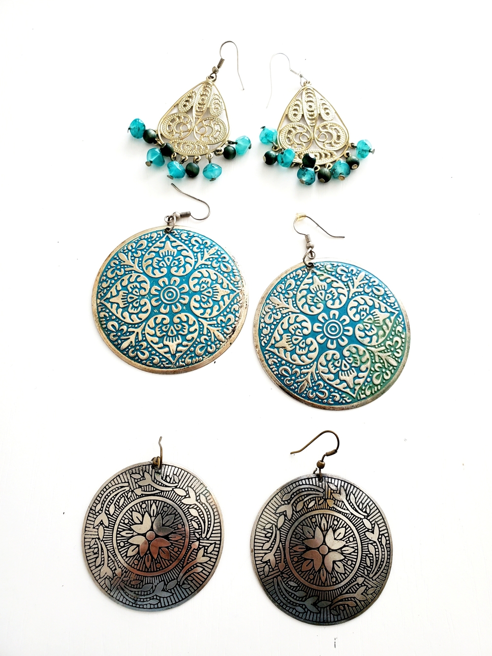 Blue Turquoise Boho Filigree Earrings Set - Unbranded